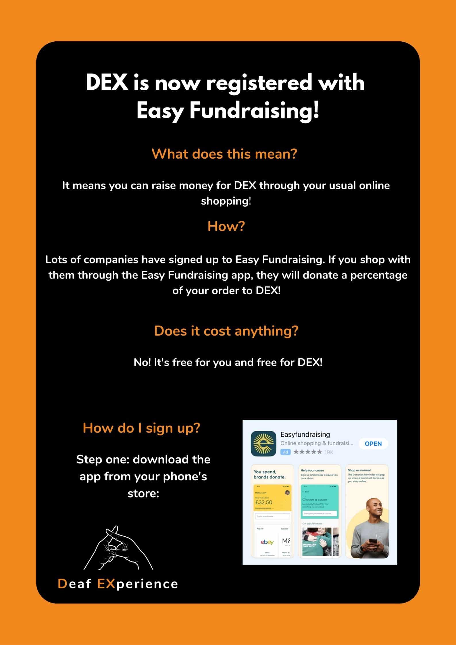 DEX is now registered with Easy Fundraising! - Deaf EXperience